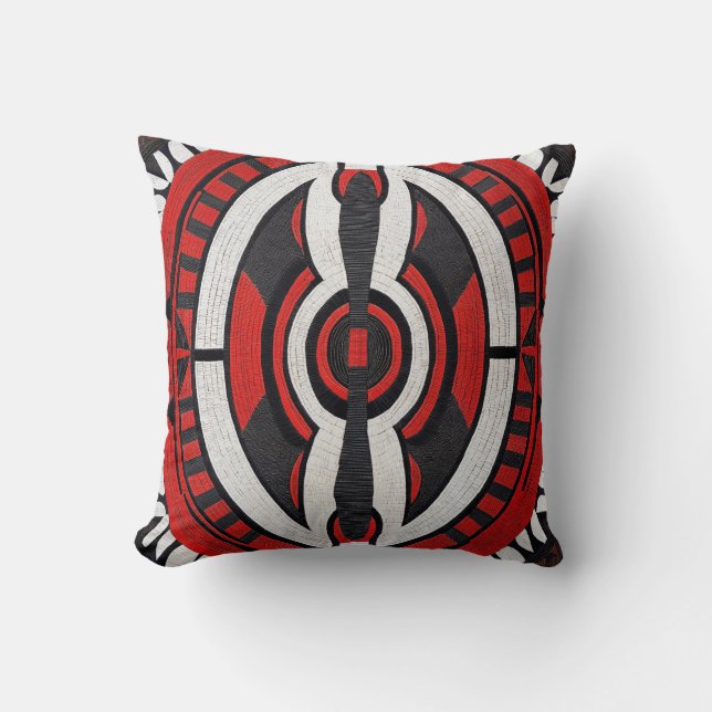 Coussin de mosaïque tribale rouge gras (Recto)