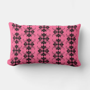 Coussin de motif de Damas rose et noir