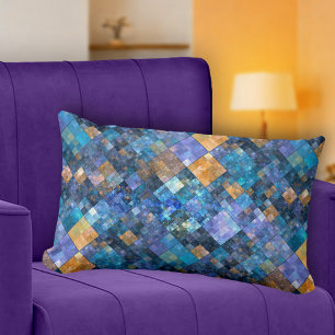 Coussin de Motif de mosaïque Blue Gold À damiers