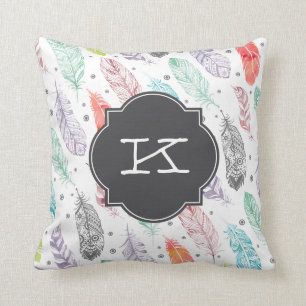 Coussin de motif de plume d'aquarelle de