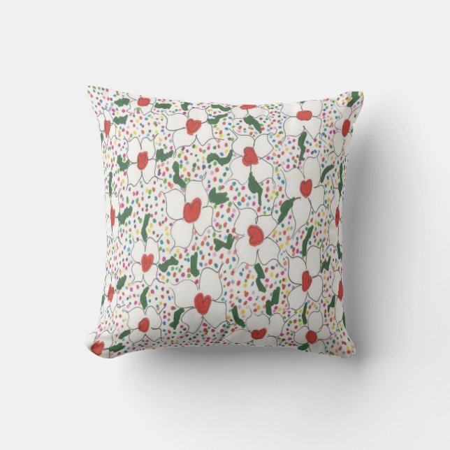 Coussin de Motif de Polka Floral Blanc (Recto)