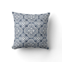 Coussin de motif de tuile de bleu d'indigo