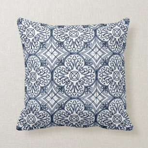 Coussin de motif de tuile de bleu d'indigo
