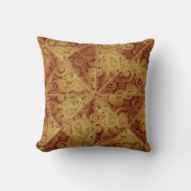 Coussin de motif d'or et de Bourgogne Paisley (Recto)
