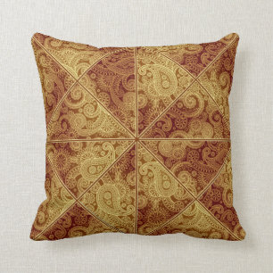 Coussin de motif d'or et de Bourgogne Paisley