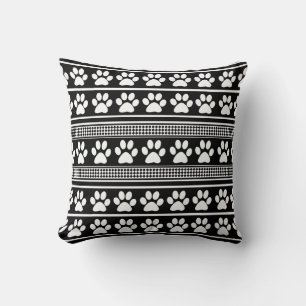 Coussin de motif empreinte de patte noir blanc