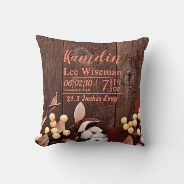 Coussin de naissance personnalisé Branche de coton (Recto)