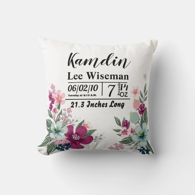 Coussin de naissance personnalisé Fleur tropicale  (Recto)