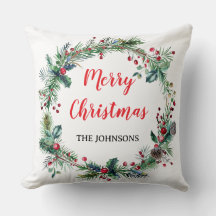 Coussin de Noël à motif de baies rouges et verdure