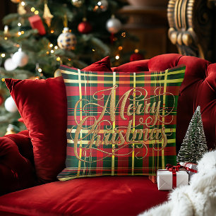 Coussin de Noël à motif tartan rouge et vert class