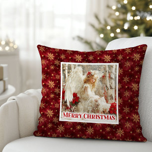 Coussin de Noël ange idyllique rouge poinsettia
