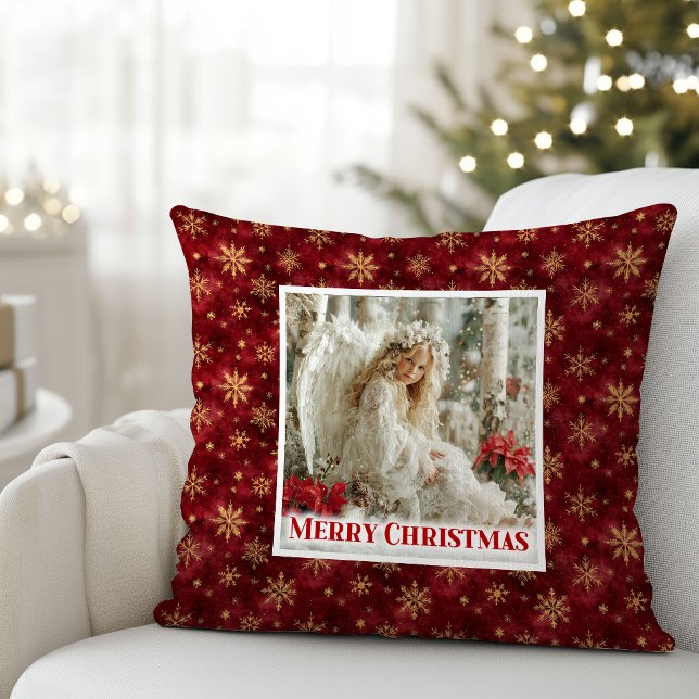 Coussin de Noël ange rêveur poinsettia (Dreamy Angel Poinsettia Christmas Pillow Gift)
