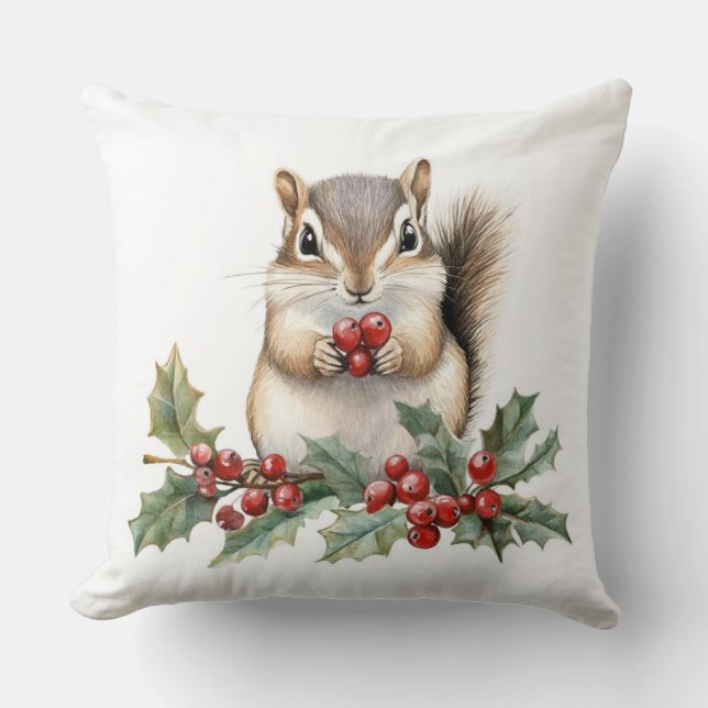 Coussin de Noël au motif de joli écureuil (Recto)