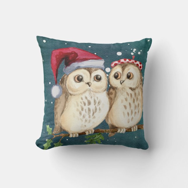 Coussin de Noël aux chouettes mignonnes décoration (Recto)