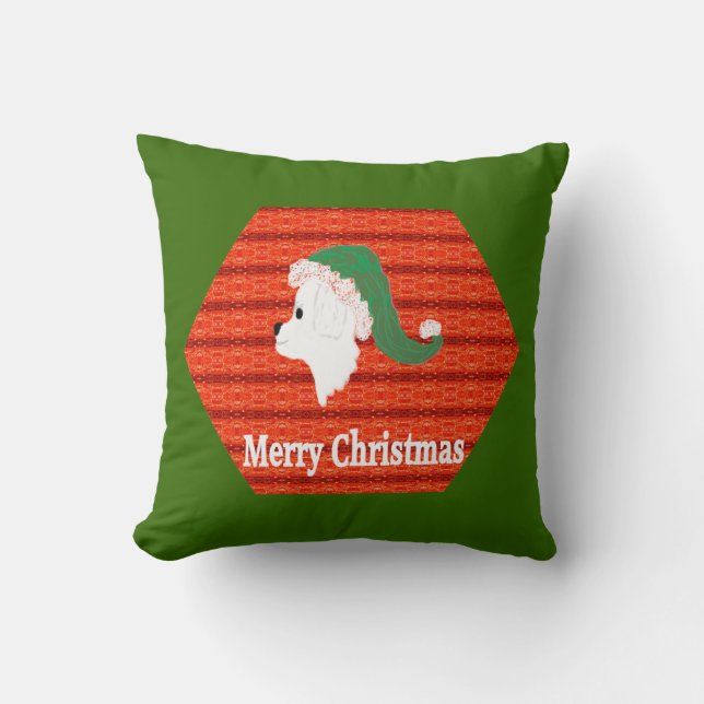 Coussin de Noël, Chien blanc en chapeau de Père No (Recto)