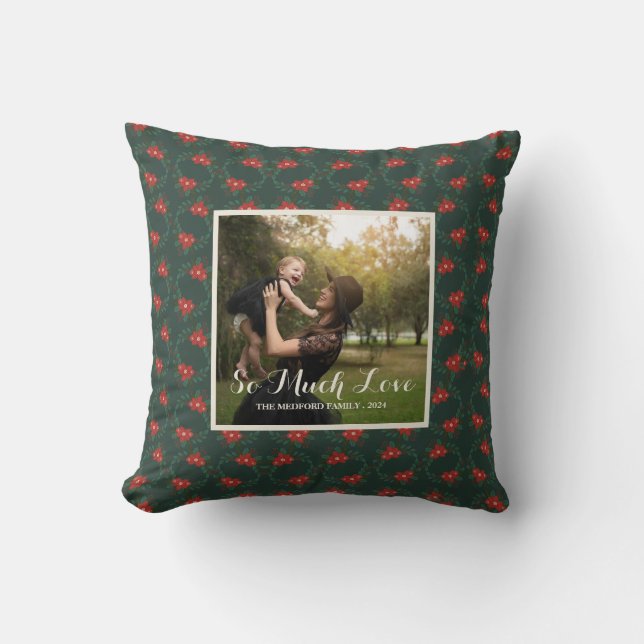 Coussin de Noël Classique à Cadre Floral avec Phot (Recto)