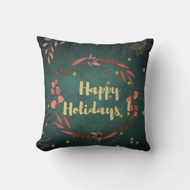 Coussin de Noël Couronne Verte Joyeuses Fêtes (Recto)