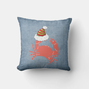 Coussin de Noël crabe tenant un chapeau de Père No