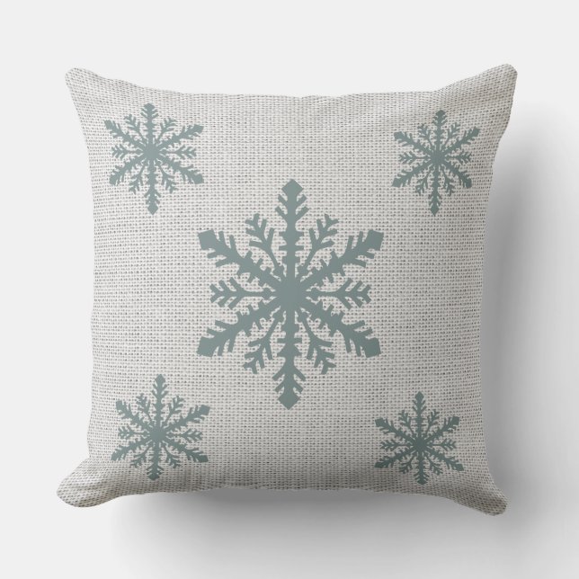 Coussin de Noël de Burlap Aqua Snowflake/Reindeer (Recto)