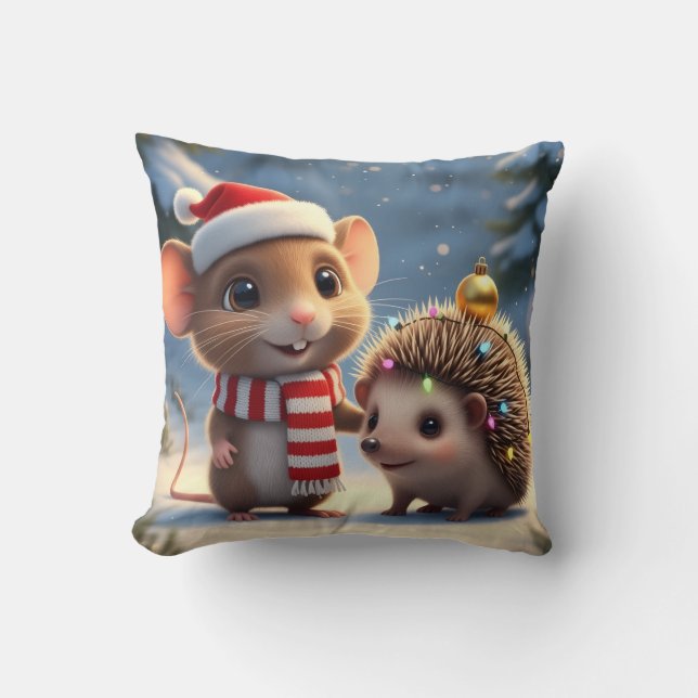 Coussin de Noël de la souris et du hérisson (Recto)