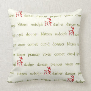 Coussin de Noël de noms du renne de Père Noël