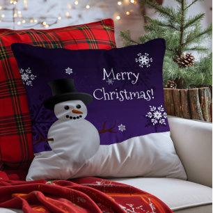 Coussin de Noël décoratif bonhomme de neige violet