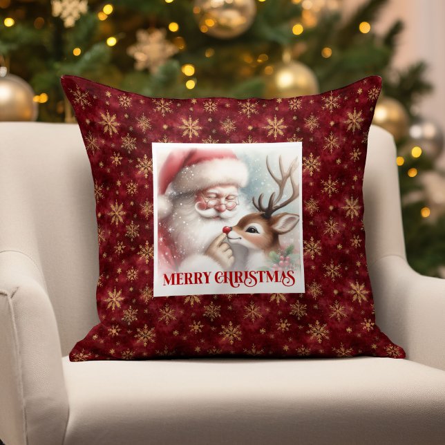 Coussin de Noël décoration maison Père Noël et Rud (Cozy Santa and Rudolph Christmas Pillow Home Decor

)