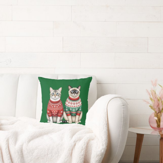 Coussin de Noël des chats, Tabby et chats siamois (Canapé)