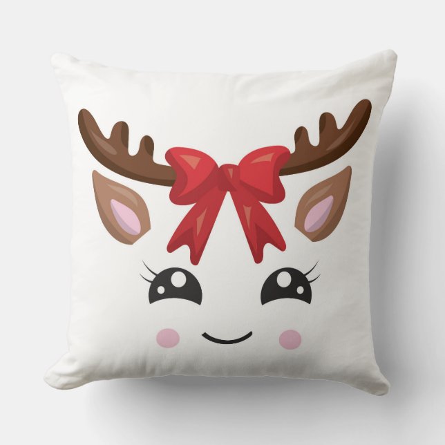 Coussin de Noël des gentils rennes/ Tan Stripe (Recto)