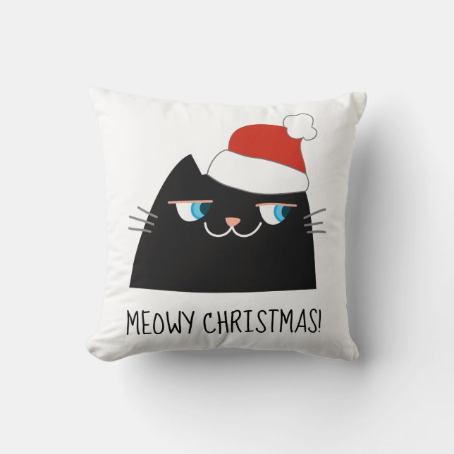 Coussin de Noël du chat noir | Cute Père Noël Kitt (Recto)