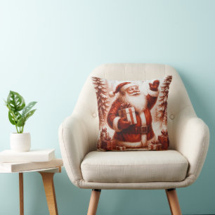 Coussin de Noël en Rouge Foncé et Blanc avec le Pè