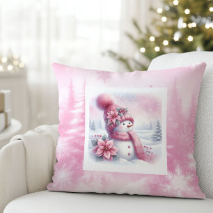 Coussin de Noël Enfants Forêt Rose Rêveuse Bonhomm