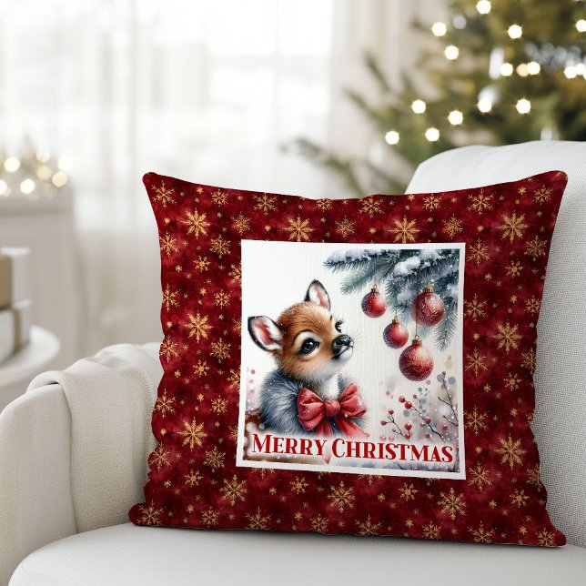 Coussin de Noël Fawn paisible Cadeau pour enfants  (Peaceful Fawn Christmas Pillow Gift for Kids Cozy Room)