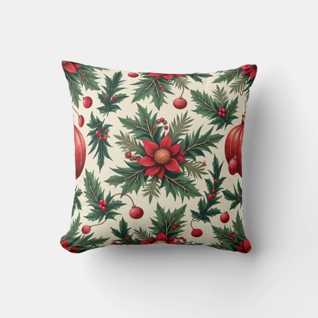 Coussin de Noël Fleur Rouge Coloré (Recto)