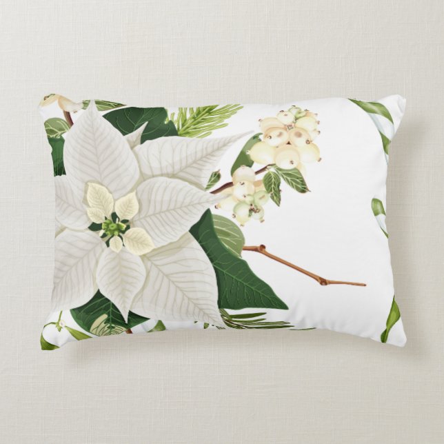 Coussin de Noël Floral Vert Et Blanc (Devant)