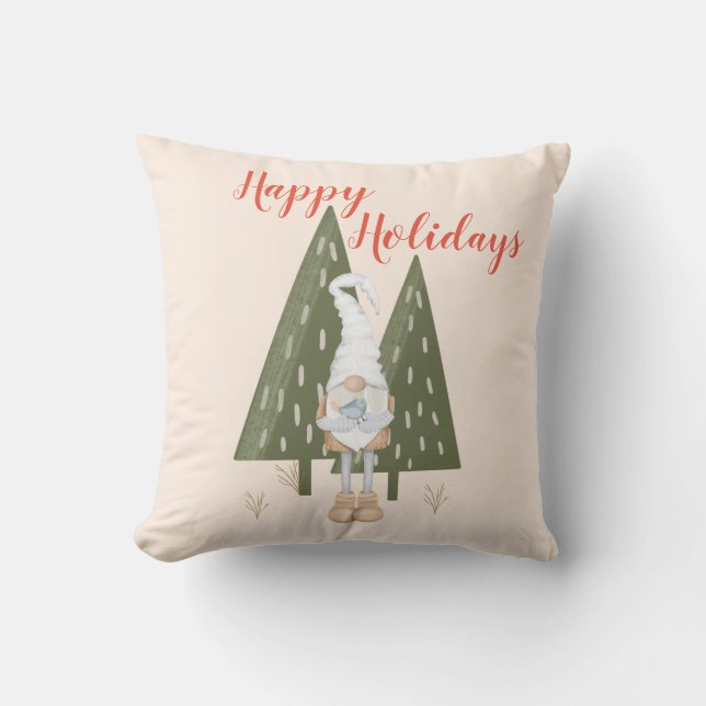 Coussin de Noël Joyeuses Fêtes de Gnome de Forêt (Recto)