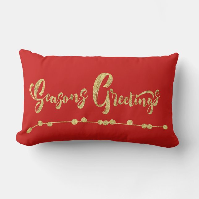 Coussin de Noël Joyeuses Fêtes rouge et or (Recto)