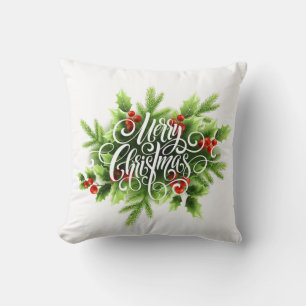 Coussin de Noël joyeux avec Holly