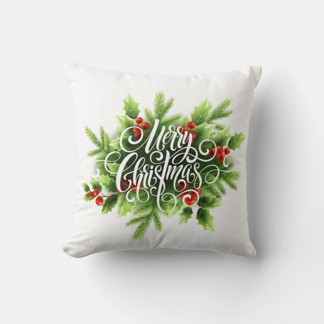 Coussin de Noël joyeux avec Holly (Recto)