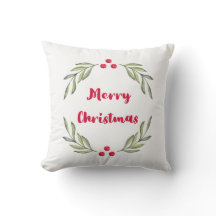 Coussin de Noël « Joyeux Noël » – Floral Aquarelle
