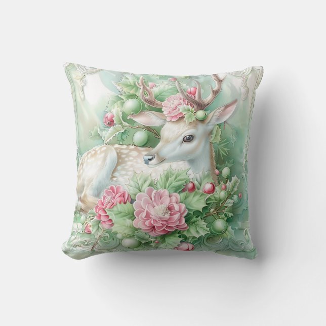 Coussin de Noël pastel rose et vert (Recto)