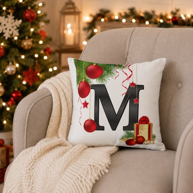 Coussin de Noël personnalisé avec monogramme jeté (Créateur téléchargé)