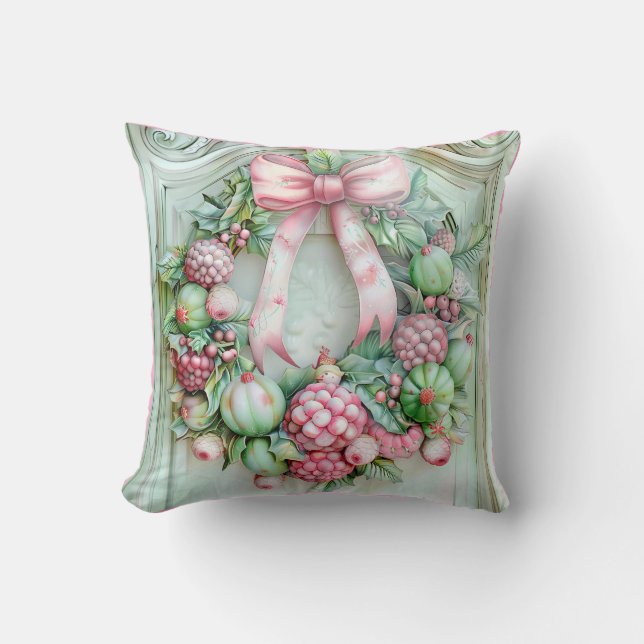 Coussin de Noël rose et vert pastel (Recto)