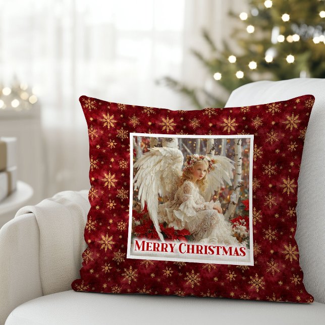 Coussin de Noël Rouge Or Ange Douillet Cadeau (Snug Angel Red Gold Christmas Pillow Gift)