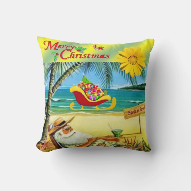 Coussin de Noël, Santa Claus de plage estivale (Recto)