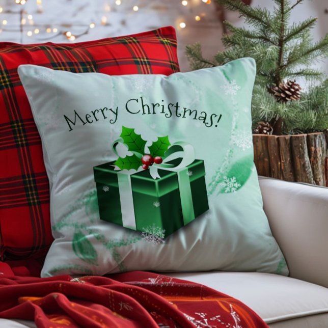 Coussin de Noël vert à offrir (Green Christmas Gift Throw Pillow)