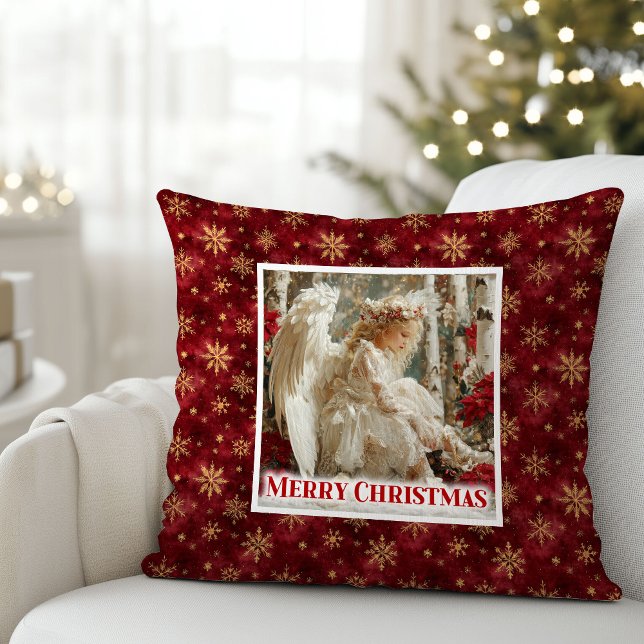 Coussin de Noël victorien ange feutré cadeau (Hushed Cozy Angel Victorian Christmas Pillow Gift)