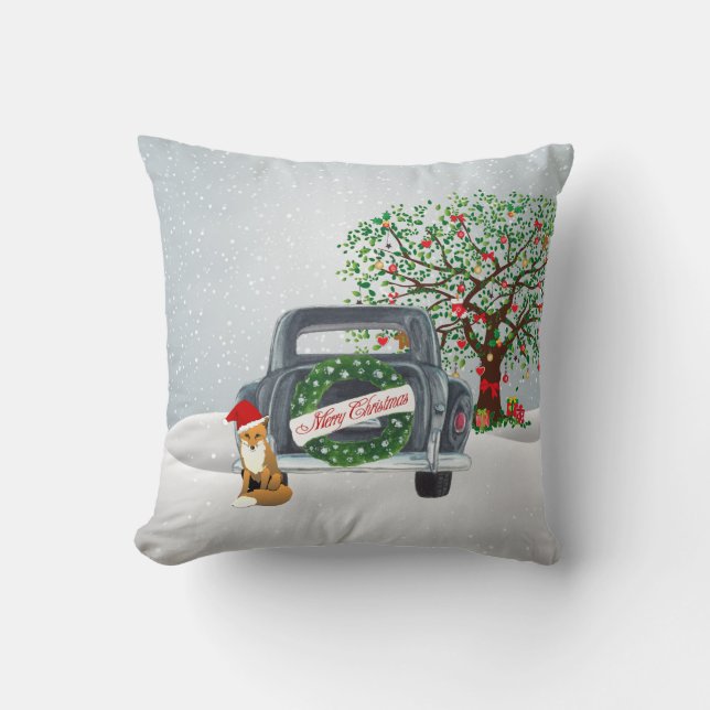 Coussin de Noël Vintage avec arbre et automobile (Recto)