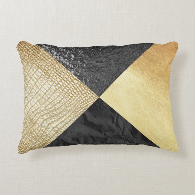 Coussin de noir et de peau d'alligator d'or (Devant)