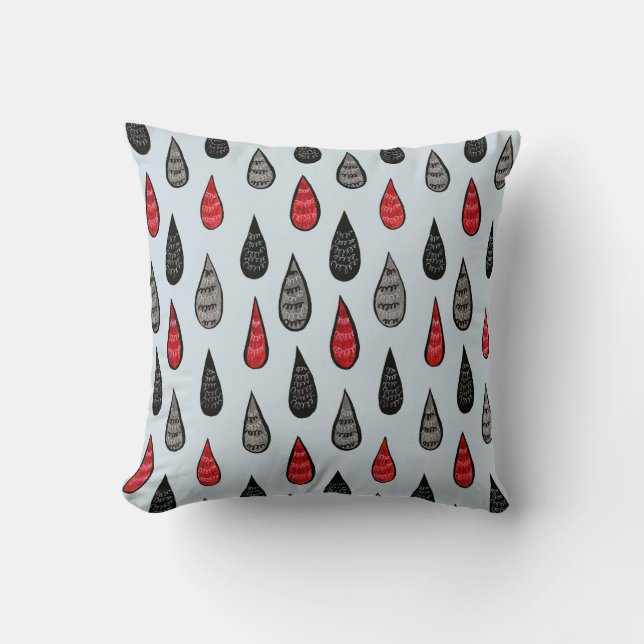 Coussin De noir rouge étrange de motif de pluie et d'encre (Recto)
